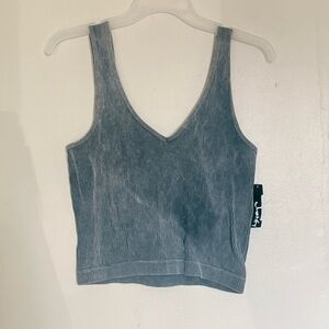Justify Dusty Blue Ribbed V-Neck Crop Tank